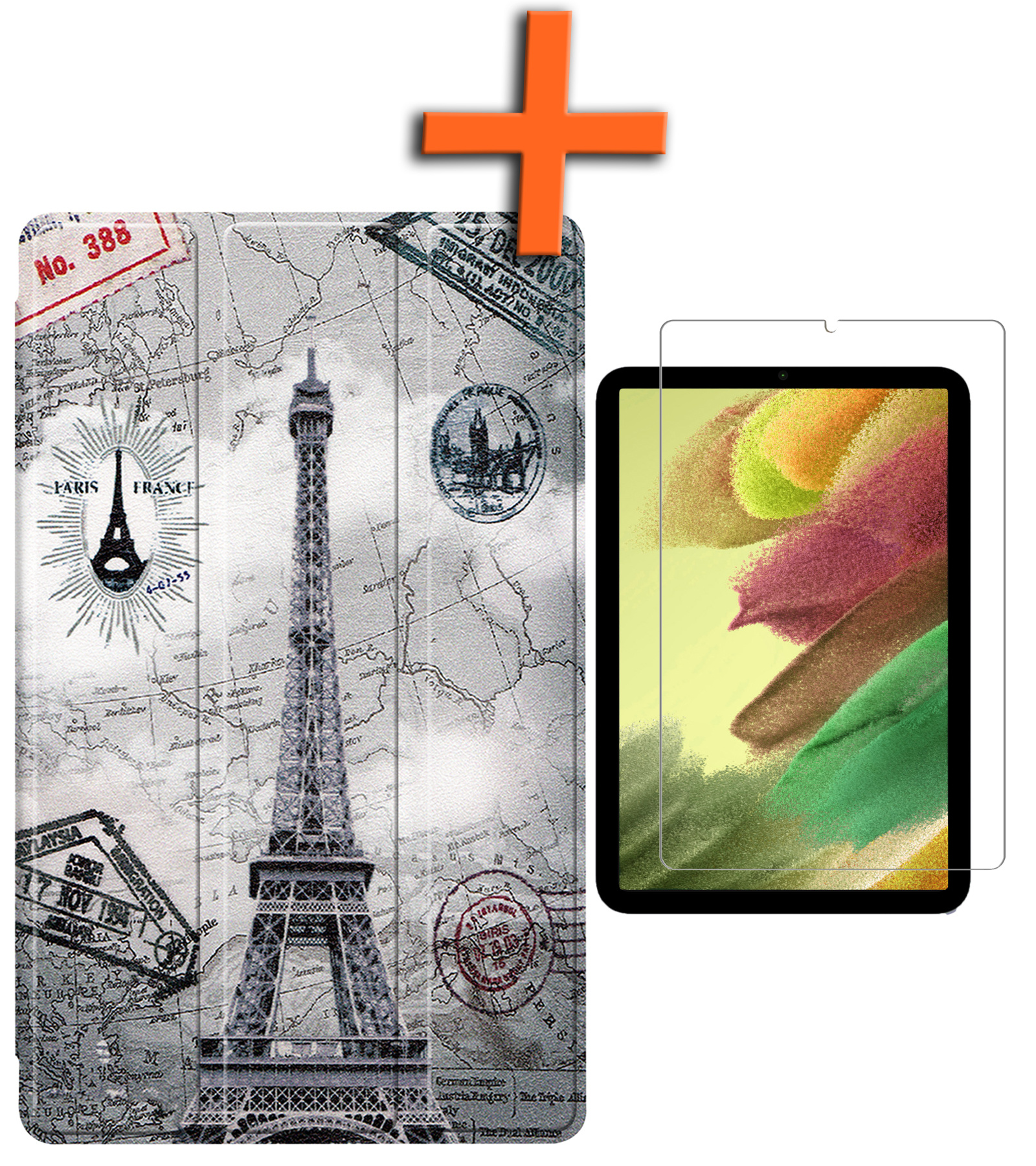Nomfy Hoes Geschikt voor Samsung Galaxy Tab S6 Lite Hoes Tri-fold Tablet Hoesje Case Met Screenprotector - Hoesje Geschikt voor Samsung Tab S6 Lite Hoesje Hardcover Bookcase - Eiffeltoren