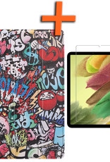 Nomfy Hoes Geschikt voor Samsung Galaxy Tab S6 Lite Hoes Tri-fold Tablet Hoesje Case Met Screenprotector - Hoesje Geschikt voor Samsung Tab S6 Lite Hoesje Hardcover Bookcase - Graffity