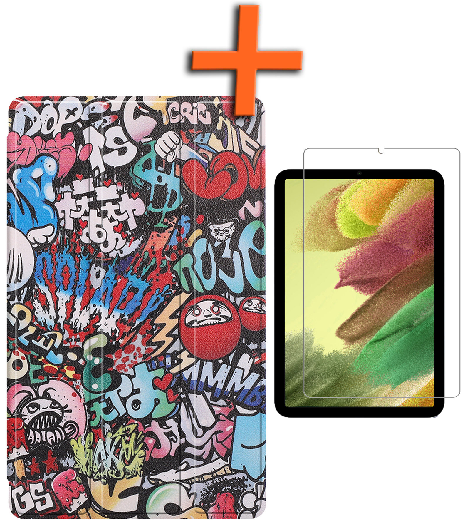Nomfy Hoes Geschikt voor Samsung Galaxy Tab S6 Lite Hoes Tri-fold Tablet Hoesje Case Met Screenprotector - Hoesje Geschikt voor Samsung Tab S6 Lite Hoesje Hardcover Bookcase - Graffity