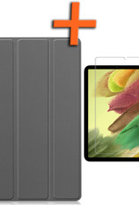 Nomfy Hoes Geschikt voor Samsung Galaxy Tab S6 Lite Hoes Tri-fold Tablet Hoesje Case Met Screenprotector - Hoesje Geschikt voor Samsung Tab S6 Lite Hoesje Hardcover Bookcase - Grijs