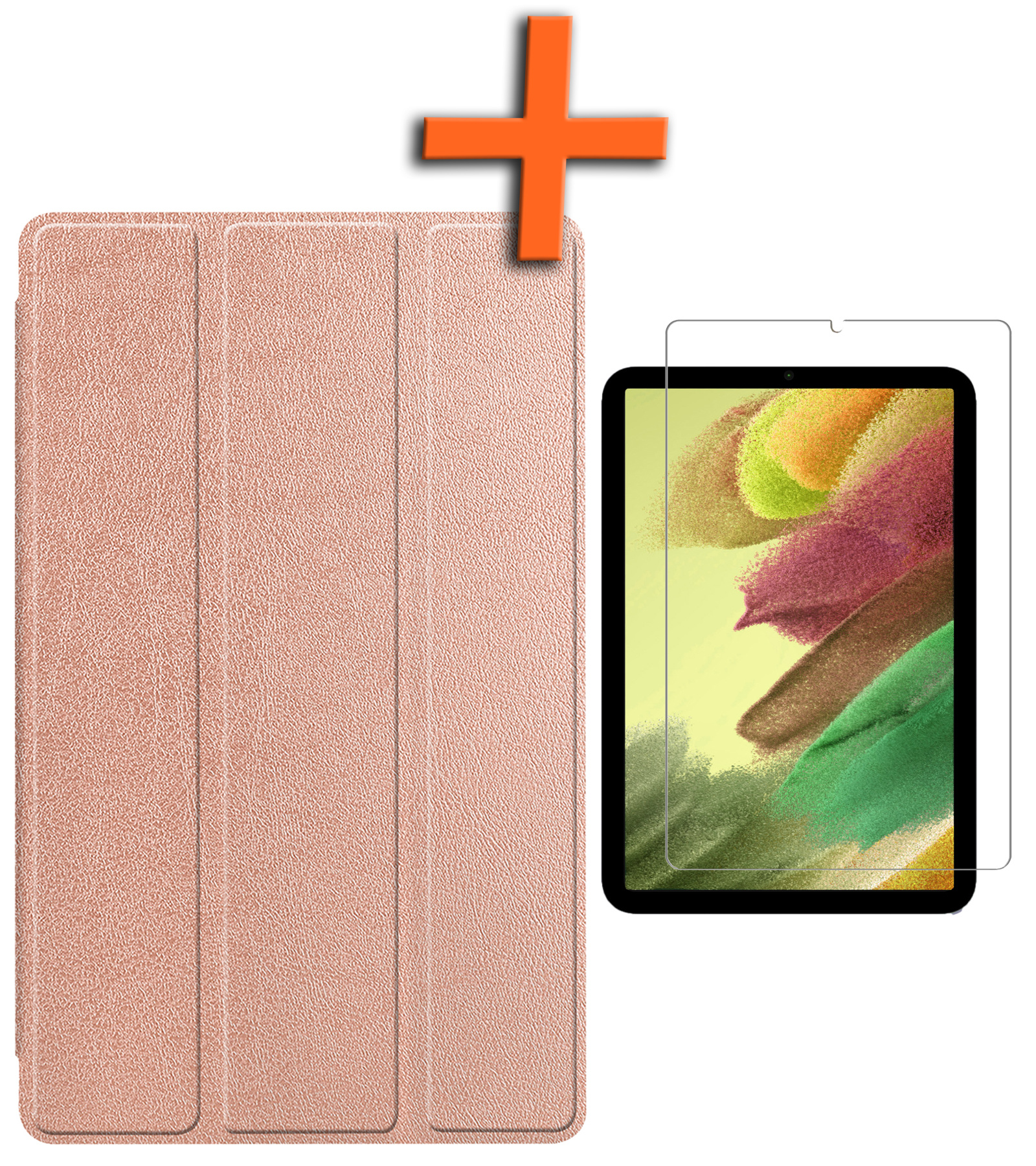 Nomfy Hoes Geschikt voor Samsung Galaxy Tab S6 Lite Hoes Tri-fold Tablet Hoesje Case Met Screenprotector - Hoesje Geschikt voor Samsung Tab S6 Lite Hoesje Hardcover Bookcase - Rosé goud