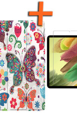 Nomfy Hoes Geschikt voor Samsung Galaxy Tab S6 Lite Hoes Tri-fold Tablet Hoesje Case Met Screenprotector - Hoesje Geschikt voor Samsung Tab S6 Lite Hoesje Hardcover Bookcase - Vlinders