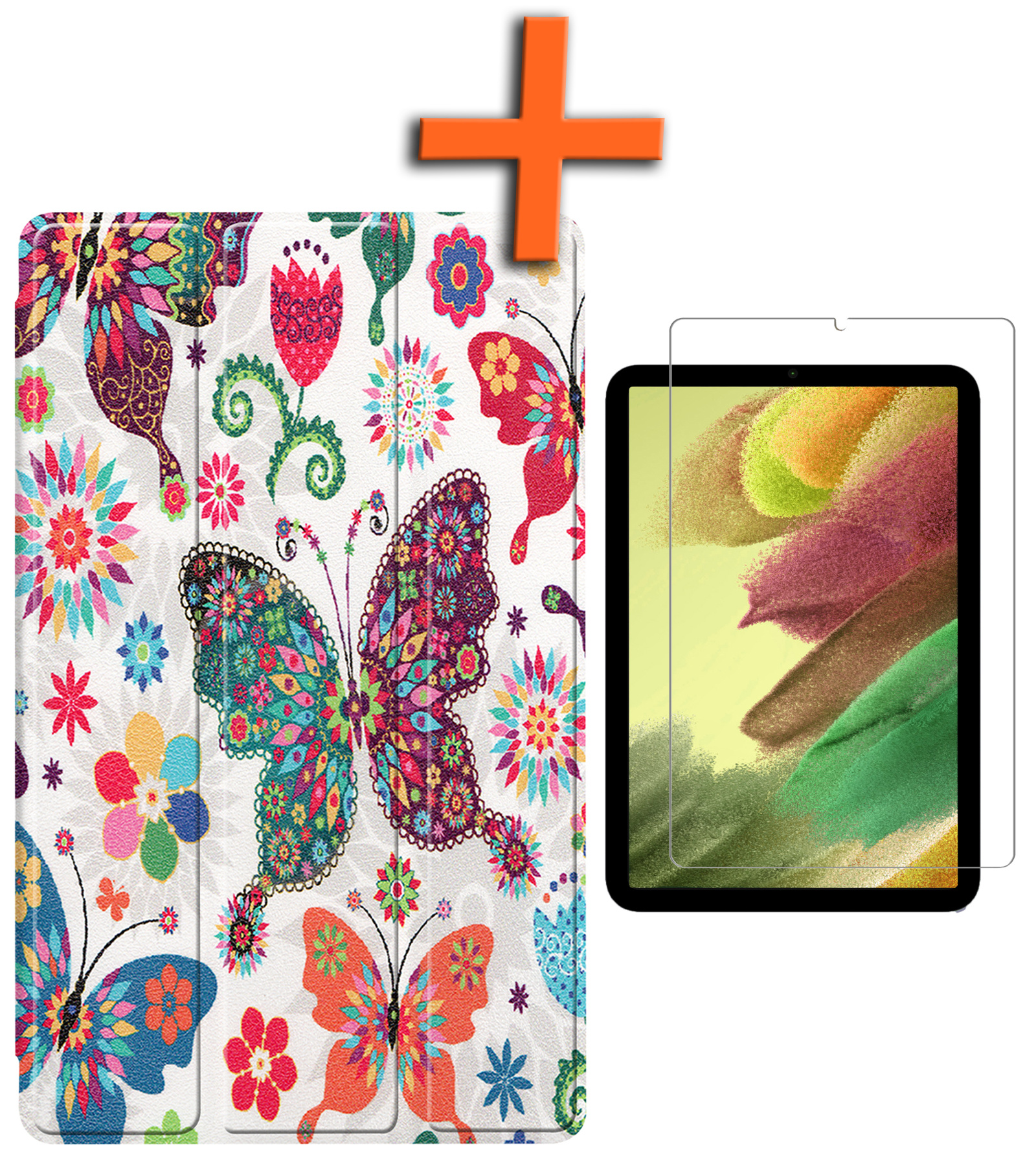 Nomfy Hoes Geschikt voor Samsung Galaxy Tab S6 Lite Hoes Tri-fold Tablet Hoesje Case Met Screenprotector - Hoesje Geschikt voor Samsung Tab S6 Lite Hoesje Hardcover Bookcase - Vlinders