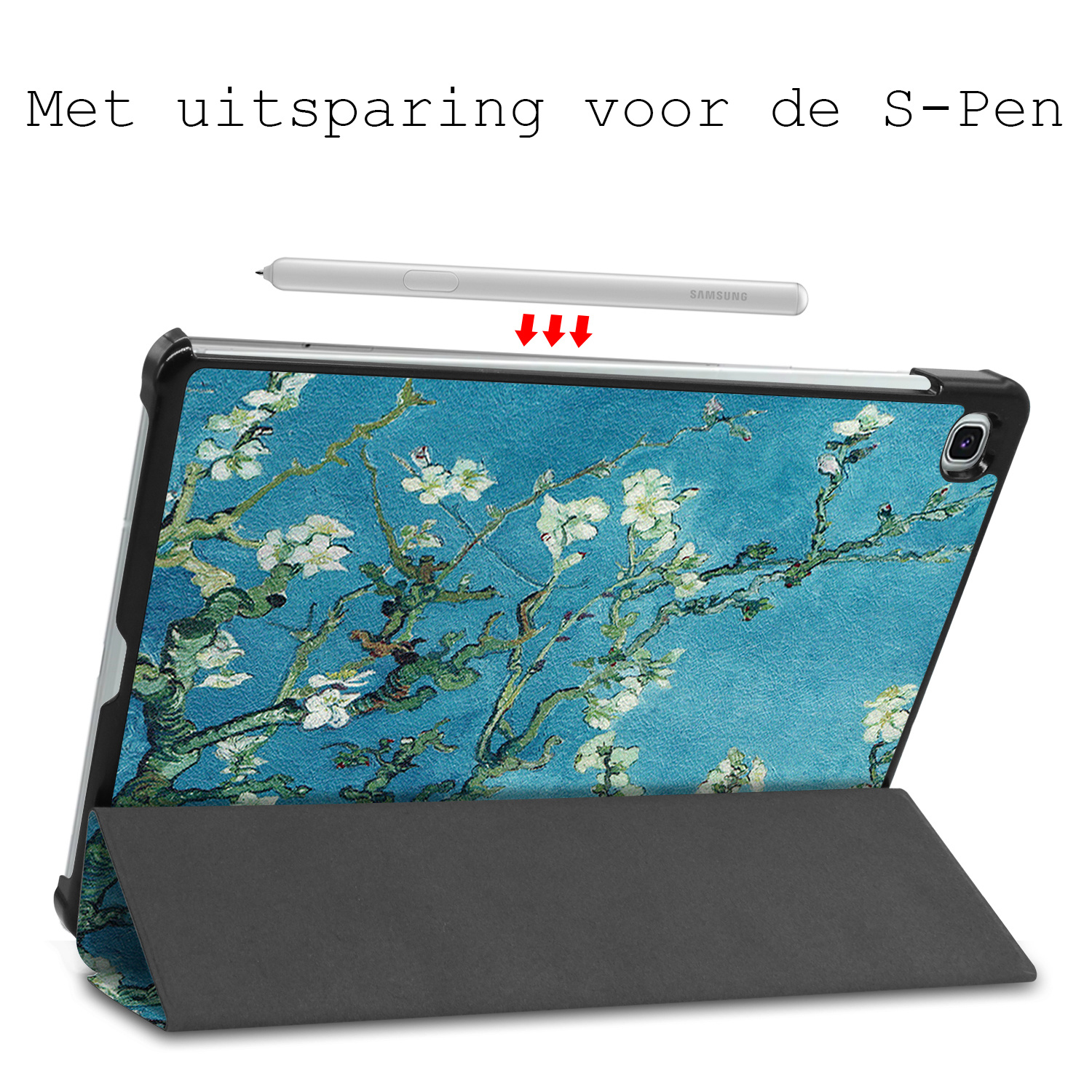 BASEY. Hoesje Geschikt voor Samsung Galaxy Tab S6 Lite Hoes Case Tablet Hoesje Tri-fold Met Screenprotector - Hoes Geschikt voor Samsung Tab S6 Lite Hoesje Hard Cover Bookcase Hoes - Bloesem