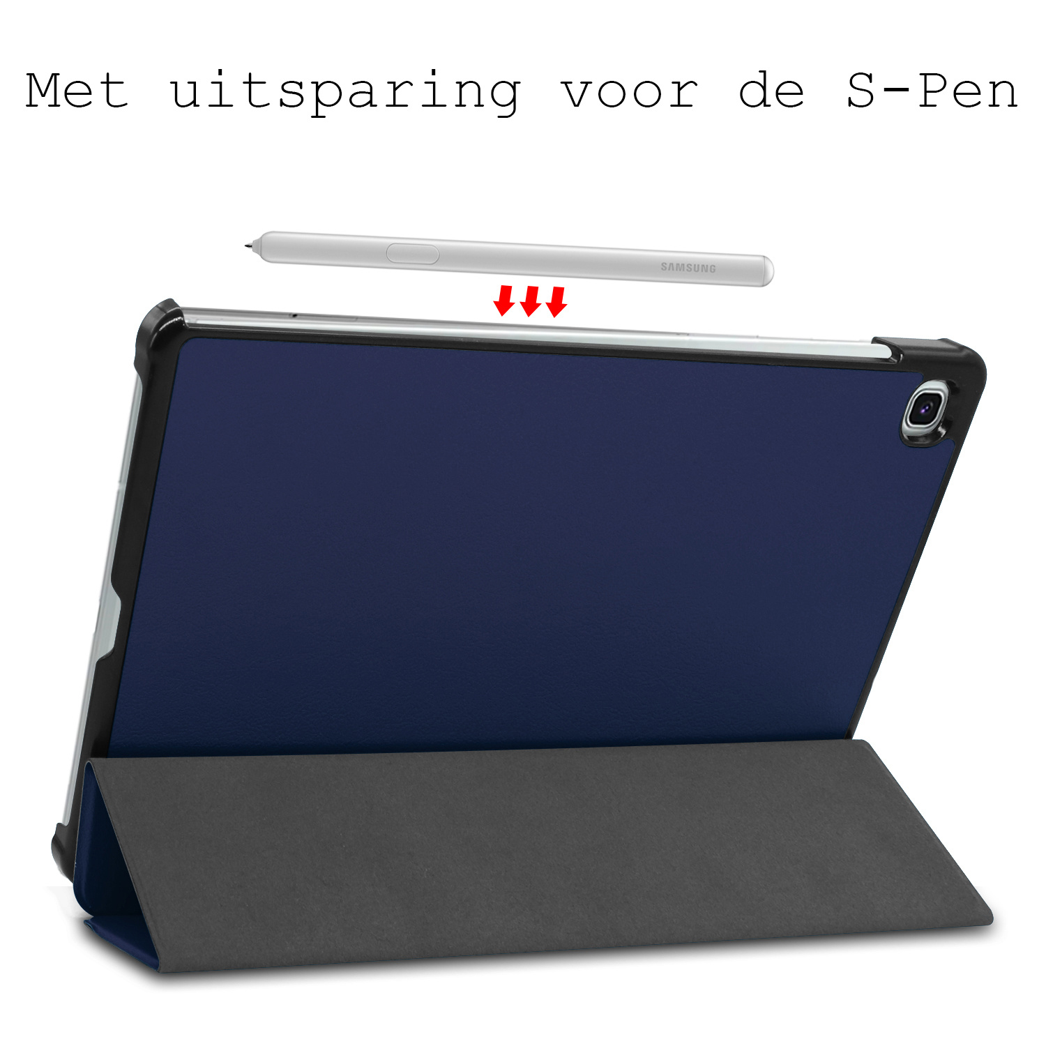 BASEY. Hoesje Geschikt voor Samsung Galaxy Tab S6 Lite Hoes Case Tablet Hoesje Tri-fold Met Screenprotector - Hoes Geschikt voor Samsung Tab S6 Lite Hoesje Hard Cover Bookcase Hoes - Donkerblauw