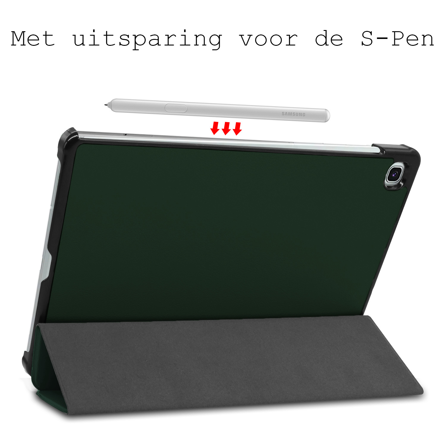 BASEY. Hoesje Geschikt voor Samsung Galaxy Tab S6 Lite Hoes Case Tablet Hoesje Tri-fold Met Screenprotector - Hoes Geschikt voor Samsung Tab S6 Lite Hoesje Hard Cover Bookcase Hoes - Donkergroen