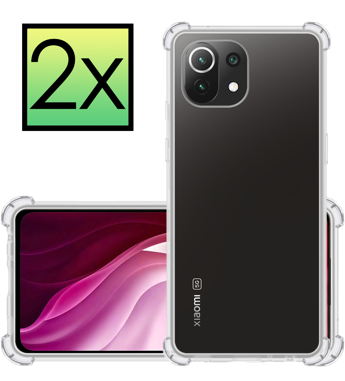 NoXx Hoes Geschikt voor Xiaomi Mi 11 Hoesje Siliconen Cover Shock Proof Back Case Shockproof Hoes - Transparant - 2x