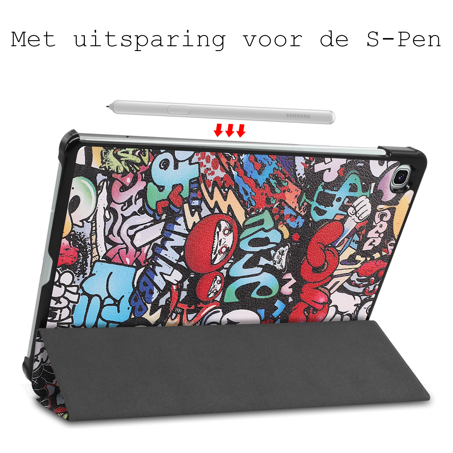 BASEY. Hoesje Geschikt voor Samsung Galaxy Tab S6 Lite Hoes Case Tablet Hoesje Tri-fold Met Screenprotector - Hoes Geschikt voor Samsung Tab S6 Lite Hoesje Hard Cover Bookcase Hoes - Graffity