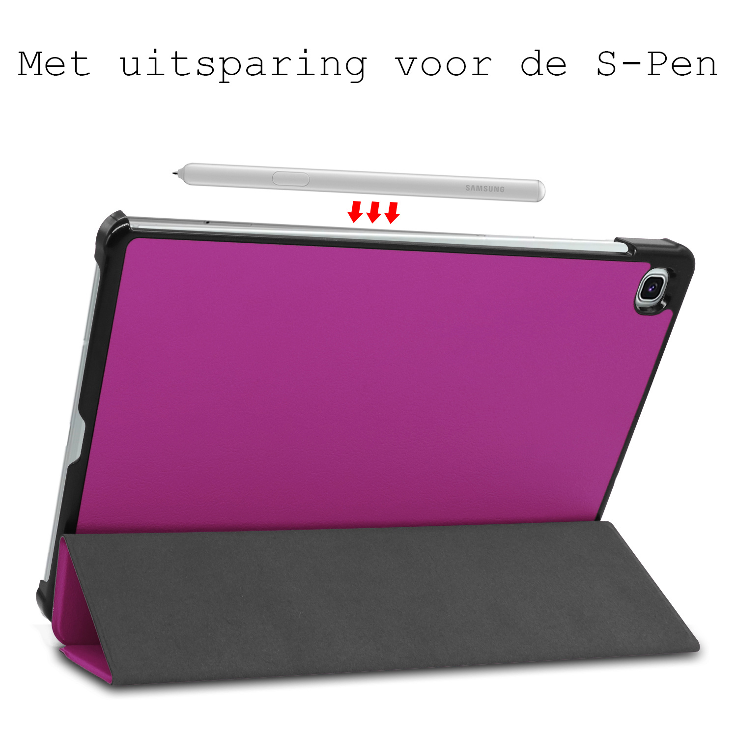 BASEY. Hoesje Geschikt voor Samsung Galaxy Tab S6 Lite Hoes Case Tablet Hoesje Tri-fold Met Screenprotector - Hoes Geschikt voor Samsung Tab S6 Lite Hoesje Hard Cover Bookcase Hoes - Paars