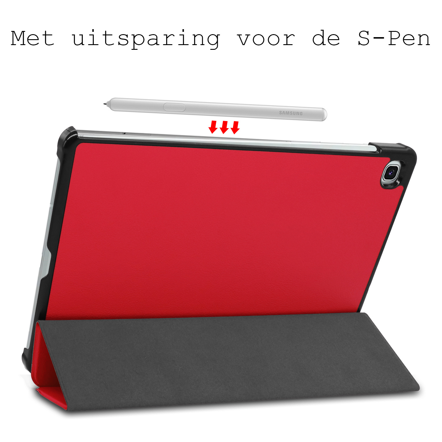 BASEY. Hoesje Geschikt voor Samsung Galaxy Tab S6 Lite Hoes Case Tablet Hoesje Tri-fold Met Screenprotector - Hoes Geschikt voor Samsung Tab S6 Lite Hoesje Hard Cover Bookcase Hoes - Rood