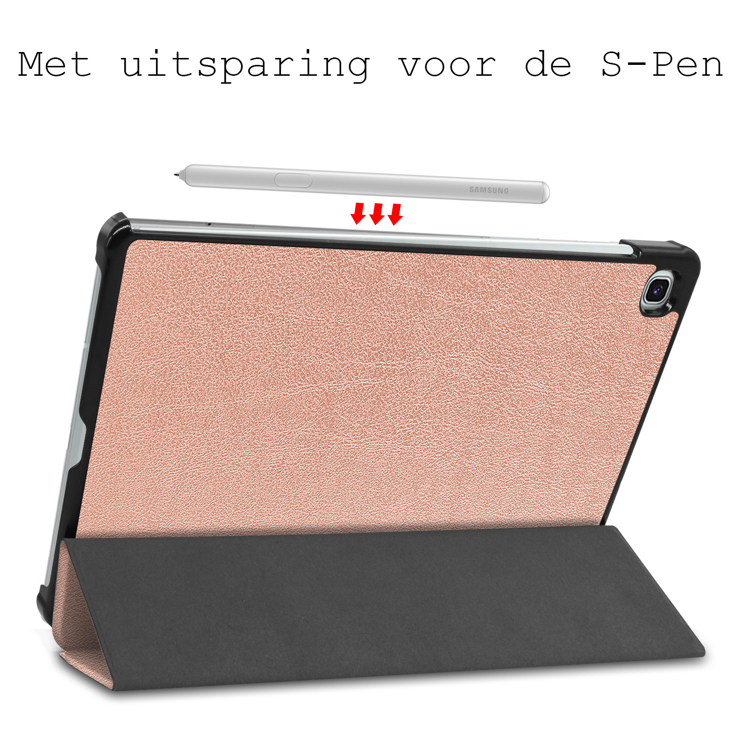 BASEY. Hoesje Geschikt voor Samsung Galaxy Tab S6 Lite Hoes Case Tablet Hoesje Tri-fold Met Screenprotector - Hoes Geschikt voor Samsung Tab S6 Lite Hoesje Hard Cover Bookcase Hoes - Rosé goud