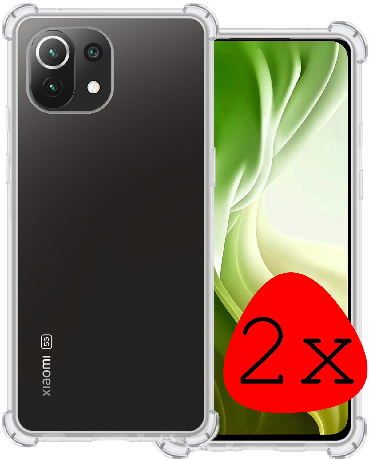 BASEY. Hoes Geschikt voor Xiaomi Mi 11 Hoesje Shock Proof Case Hoes Siliconen - Hoesje Geschikt voor Xiaomi Mi 11 Hoes Cover Shockproof - Transparant - 2 Stuks