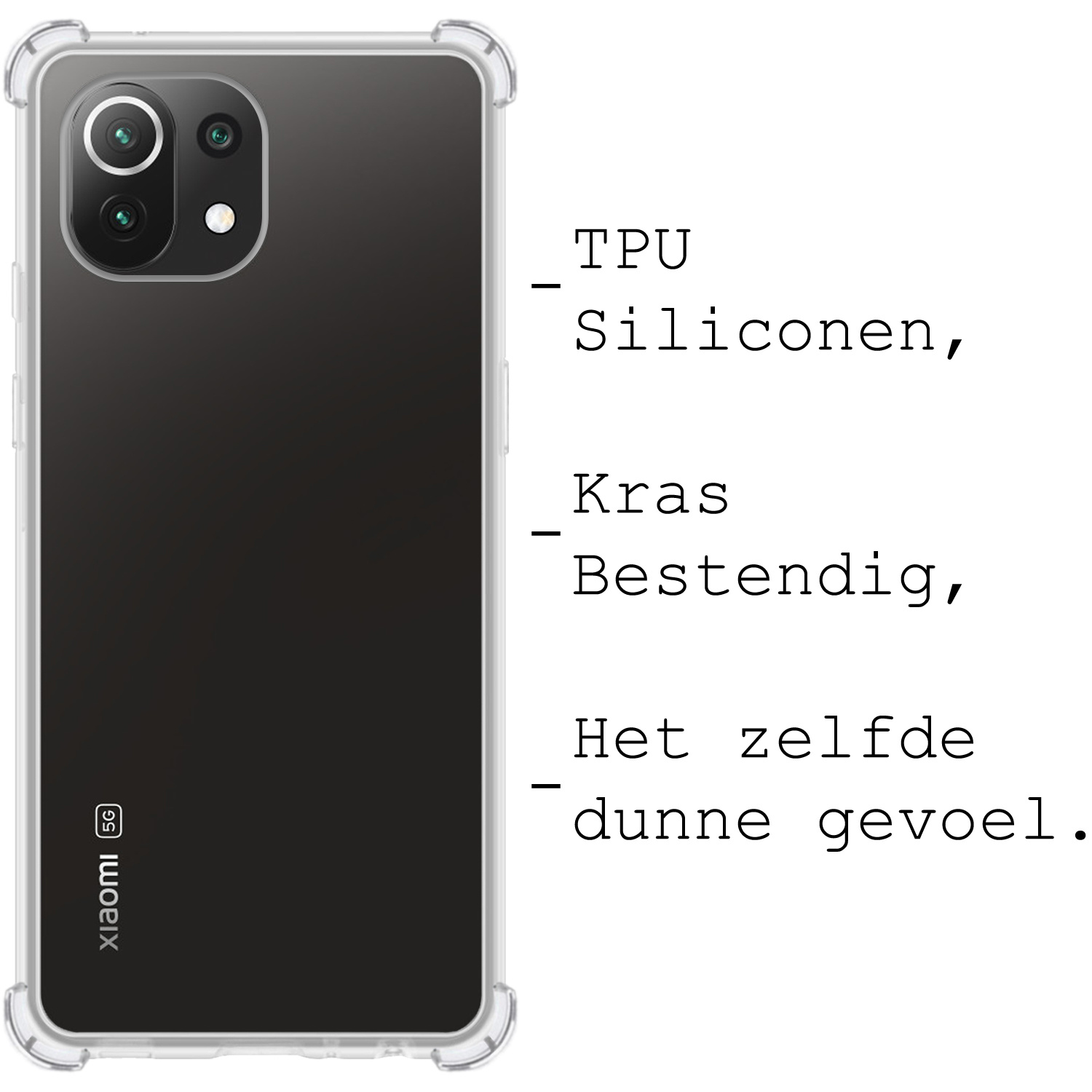 BASEY. Hoes Geschikt voor Xiaomi Mi 11 Hoesje Shock Proof Case Hoes Siliconen - Hoesje Geschikt voor Xiaomi Mi 11 Hoes Cover Shockproof - Transparant