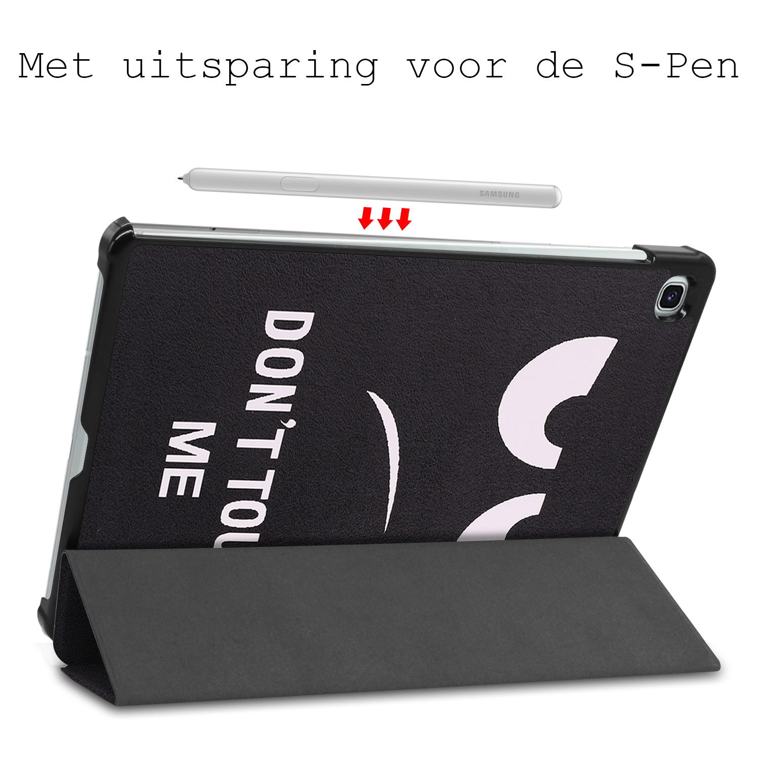BASEY. Hoesje Geschikt voor Samsung Galaxy Tab S6 Lite Hoes Case Tablet Hoesje Tri-fold Met Screenprotector - Hoes Geschikt voor Samsung Tab S6 Lite Hoesje Hard Cover Bookcase Hoes - Don't Touch Me