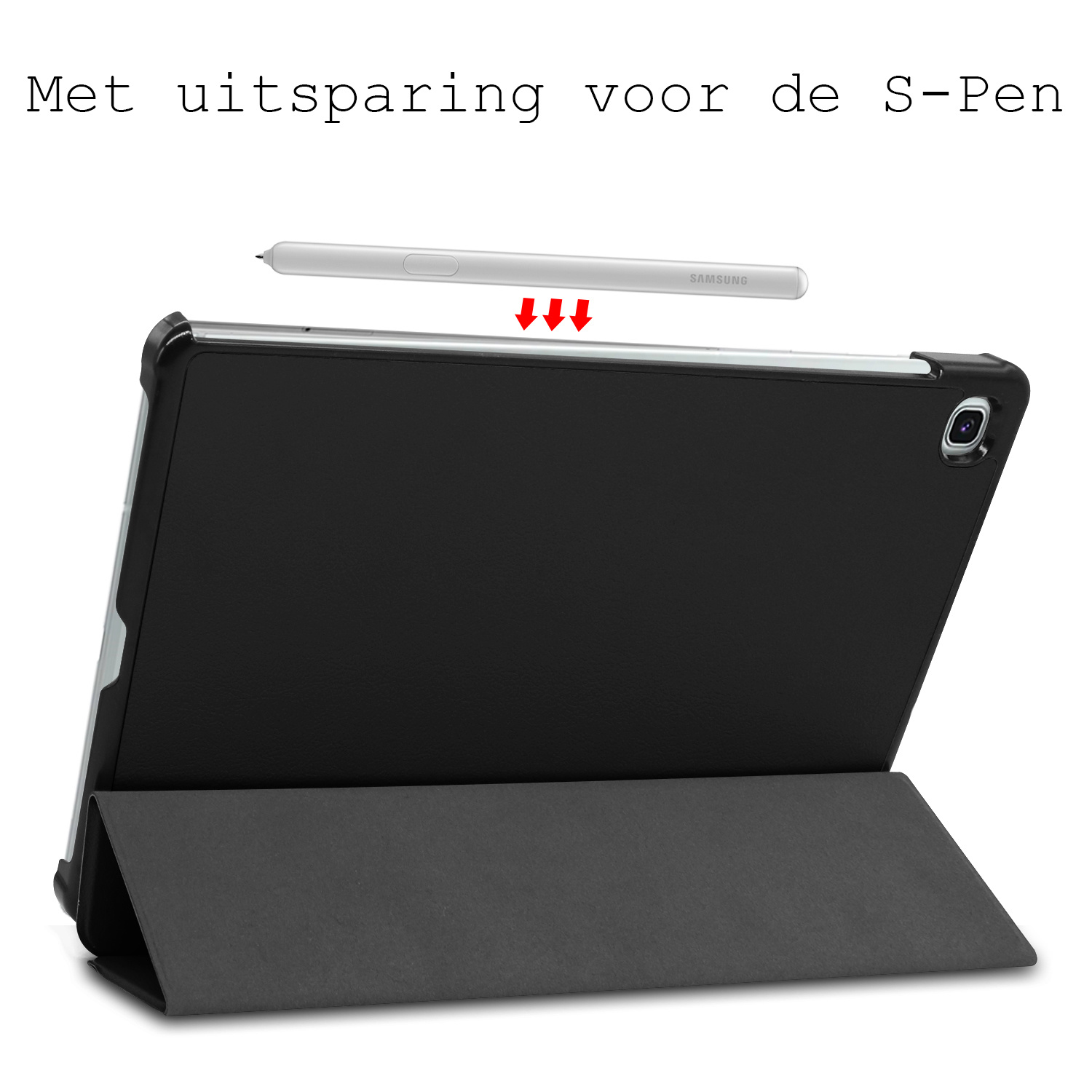 BASEY. Hoesje Geschikt voor Samsung Galaxy Tab S6 Lite Hoes Case Tablet Hoesje Tri-fold Met Screenprotector - Hoes Geschikt voor Samsung Tab S6 Lite Hoesje Hard Cover Bookcase Hoes - Zwart