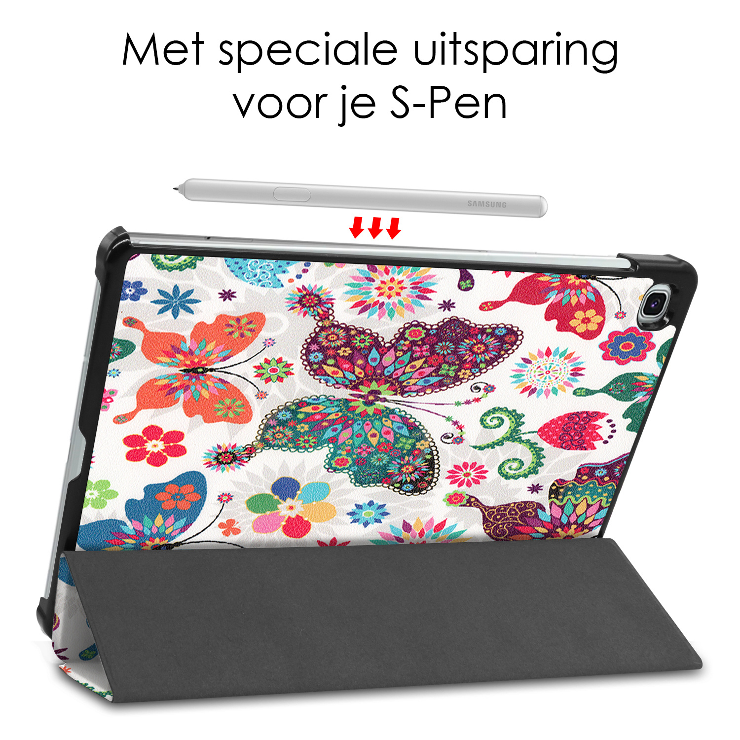 NoXx Hoesje Geschikt voor Samsung Galaxy Tab S6 Lite Hoesje Case Hard Cover Hoes Book Case Met Screenprotector - Vlinders