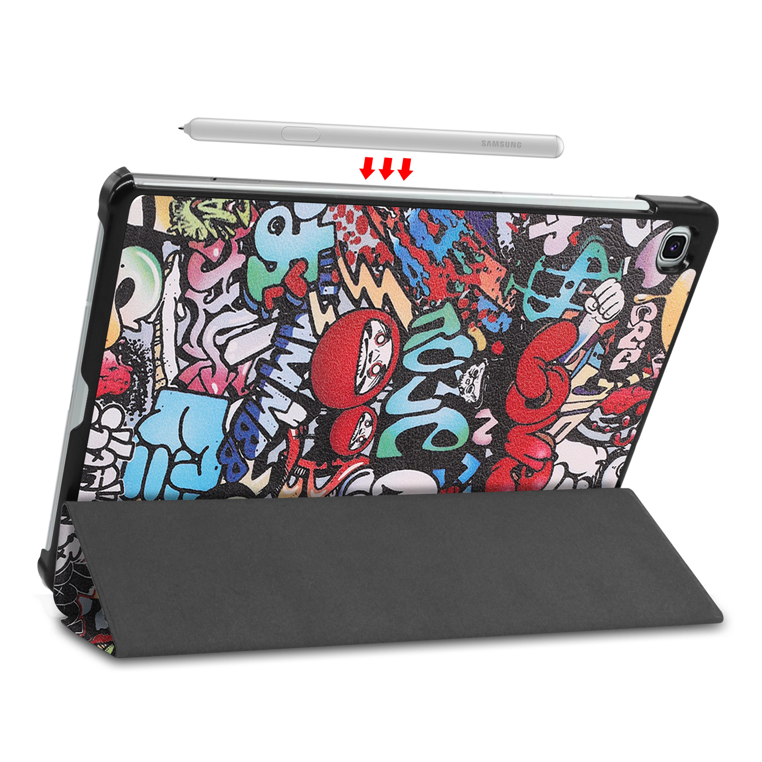 Nomfy Hoes Geschikt voor Samsung Galaxy Tab S6 Lite Hoes Tri-fold Tablet Hoesje Case Met Screenprotector - Hoesje Geschikt voor Samsung Tab S6 Lite Hoesje Hardcover Bookcase - Graffity