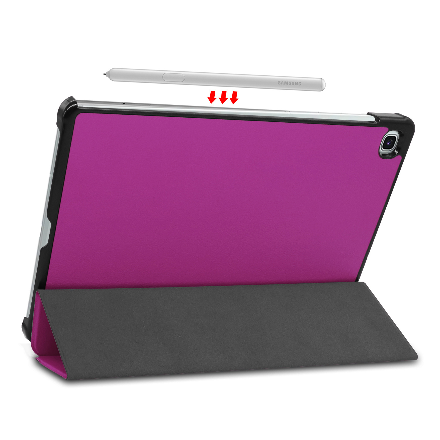 Nomfy Hoes Geschikt voor Samsung Galaxy Tab S6 Lite Hoes Tri-fold Tablet Hoesje Case Met Screenprotector - Hoesje Geschikt voor Samsung Tab S6 Lite Hoesje Hardcover Bookcase - Paars