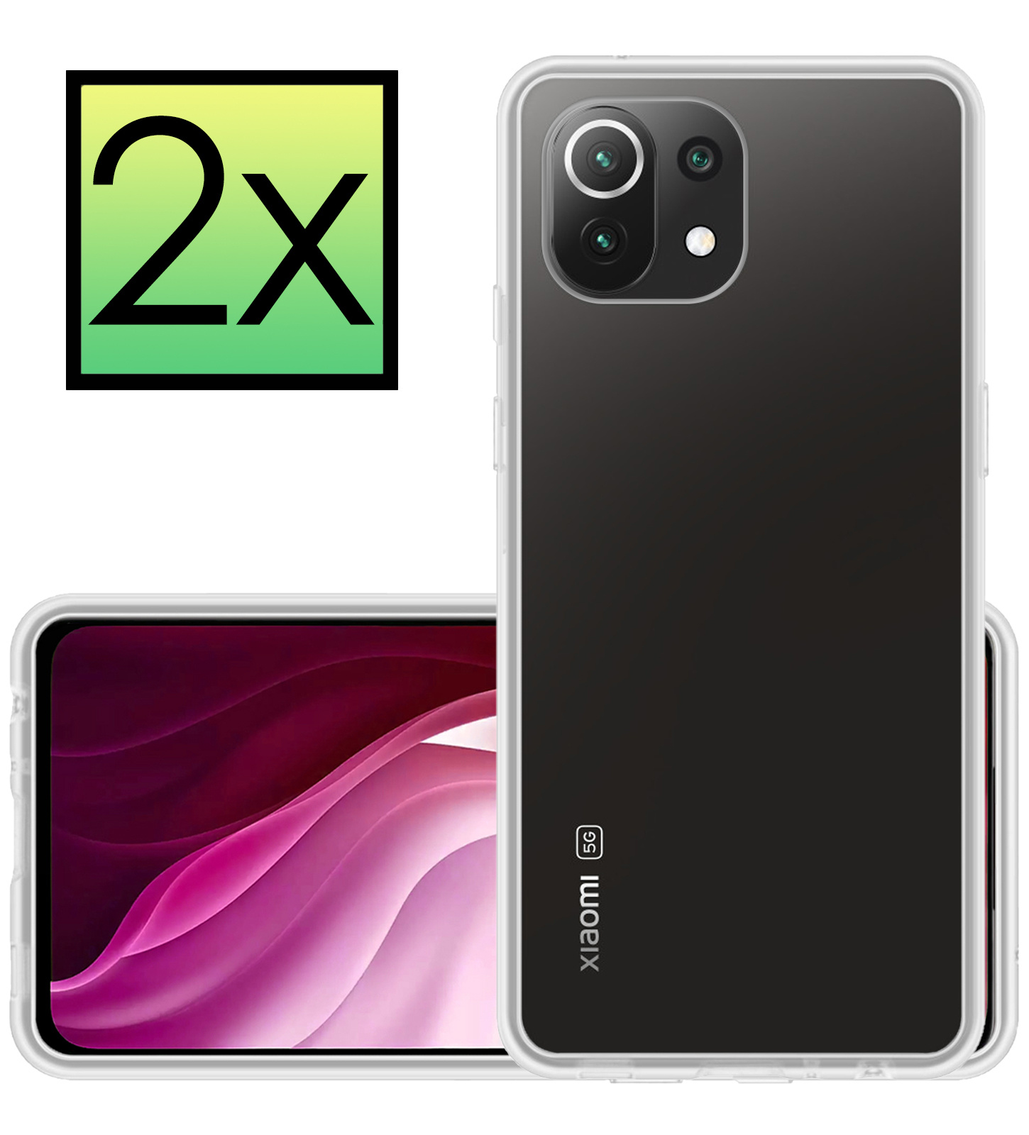 NoXx Hoes Geschikt voor Xiaomi Mi 11 Hoesje Cover Siliconen Back Case Hoes - Transparant - 2x