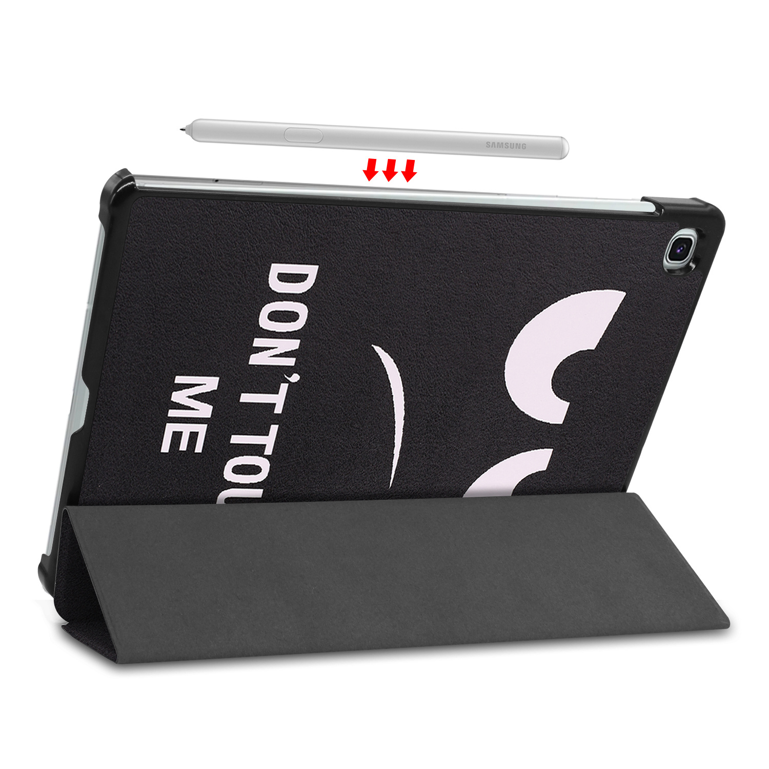 Nomfy Hoes Geschikt voor Samsung Galaxy Tab S6 Lite Hoes Tri-fold Tablet Hoesje Case Met Screenprotector - Hoesje Geschikt voor Samsung Tab S6 Lite Hoesje Hardcover Bookcase - Don't Touch Me