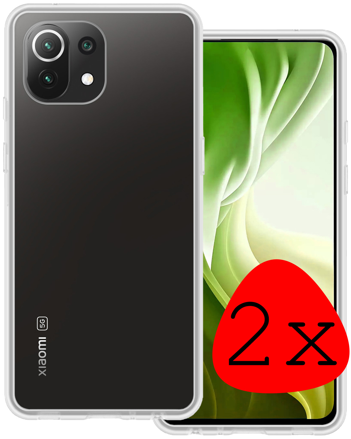 BASEY. Hoes Geschikt voor Xiaomi Mi 11 Hoesje Siliconen Back Cover Case - Hoesje Geschikt voor Xiaomi Mi 11 Hoes Cover Hoesje - Transparant - 2 Stuks