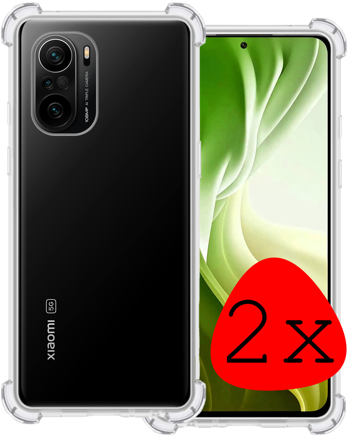 BASEY. Hoes Geschikt voor Poco F3 Hoesje Shock Proof Case Hoes Siliconen - Hoesje Geschikt voor Xiaomi Poco F3 Hoes Cover Shockproof - Transparant - 2 Stuks