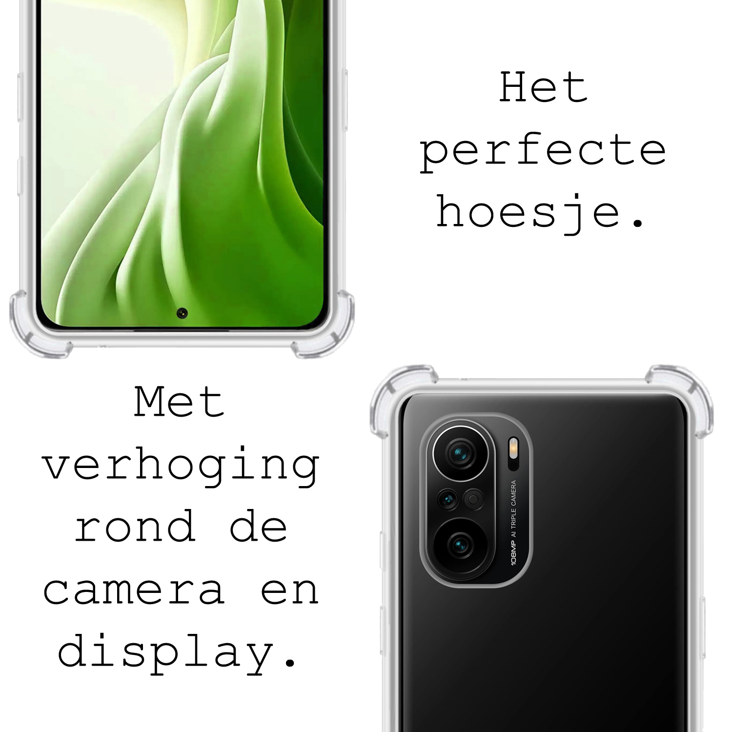 BASEY. Hoes Geschikt voor Poco F3 Hoesje Shock Proof Case Hoes Siliconen - Hoesje Geschikt voor Xiaomi Poco F3 Hoes Cover Shockproof - Transparant - 2 Stuks