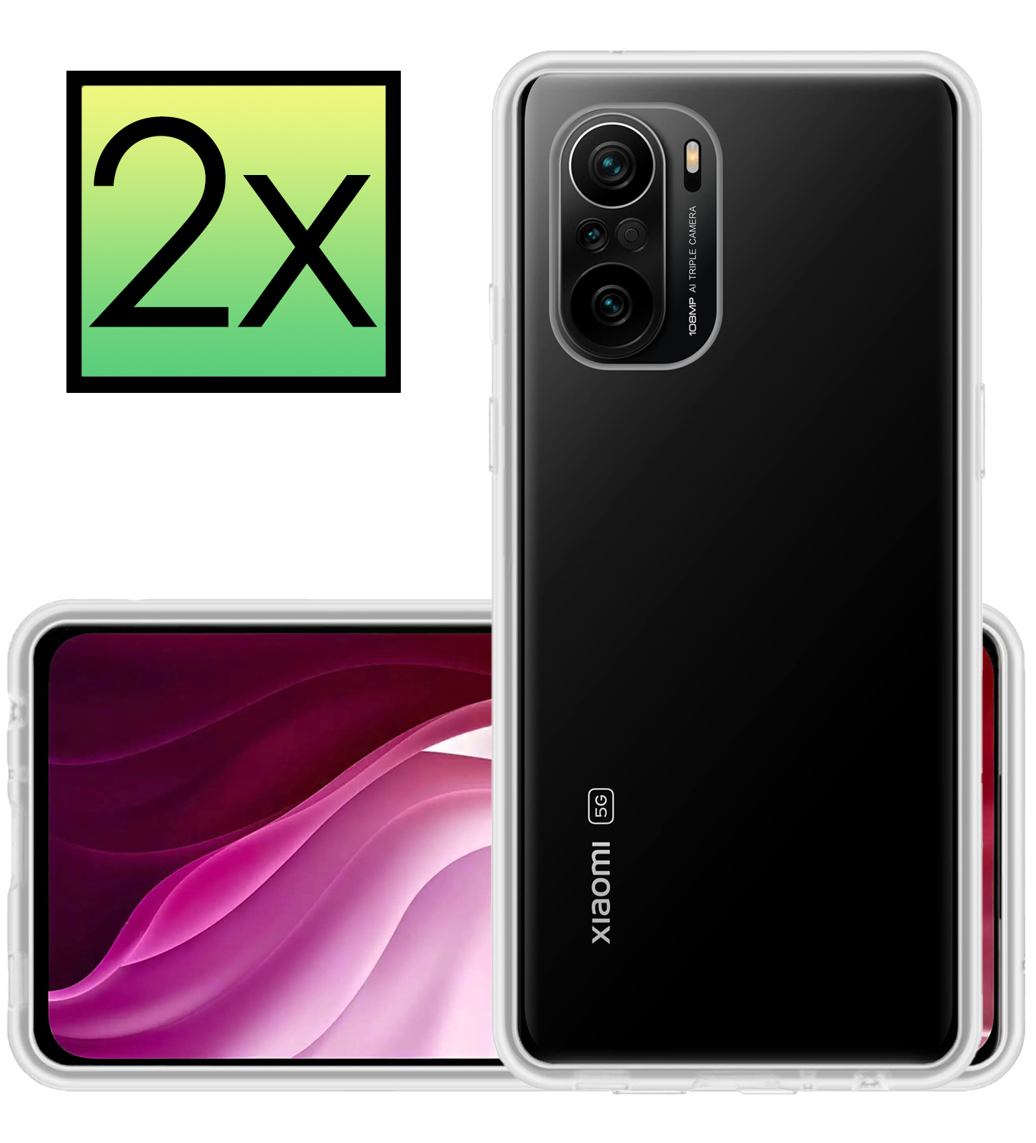 NoXx Xiaomi Poco F3 Hoesje Back Cover Siliconen Case Hoes - Transparant - 2x