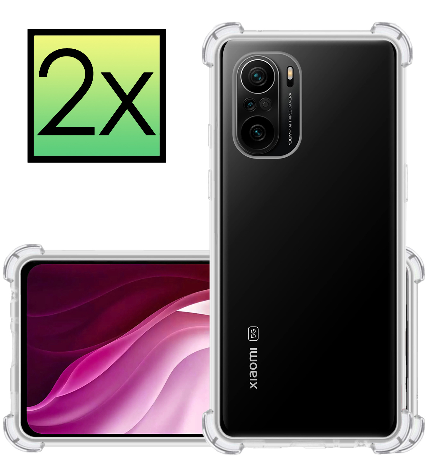 NoXx Hoes Geschikt voor Xiaomi Mi 11i Hoesje Siliconen Cover Shock Proof Back Case Shockproof Hoes - Transparant - 2x