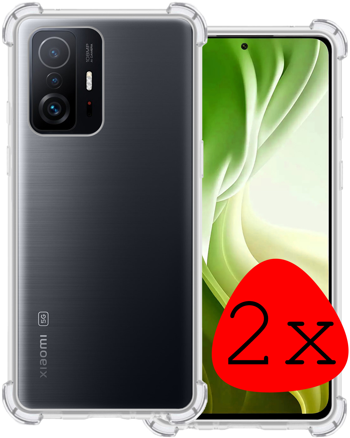 BASEY. Hoes Geschikt voor Xiaomi 11T Pro Hoesje Shock Proof Case Hoes Siliconen - Hoesje Geschikt voor Xiaomi 11T Pro Hoes Cover Shockproof - Transparant - 2 Stuks