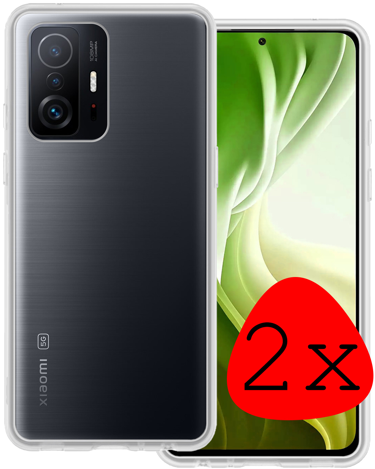 BASEY. Hoes Geschikt voor Xiaomi 11T Pro Hoesje Siliconen Back Cover Case - Hoesje Geschikt voor Xiaomi 11T Pro Hoes Cover Hoesje - Transparant - 2 Stuks