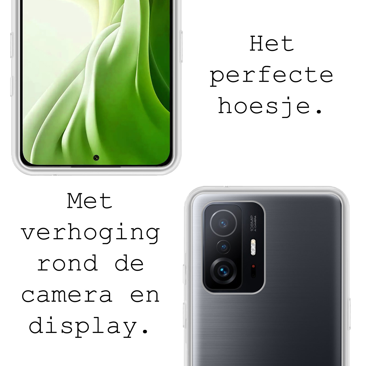 BASEY. Hoes Geschikt voor Xiaomi 11T Pro Hoesje Siliconen Back Cover Case - Hoesje Geschikt voor Xiaomi 11T Pro Hoes Cover Hoesje - Transparant - 2 Stuks