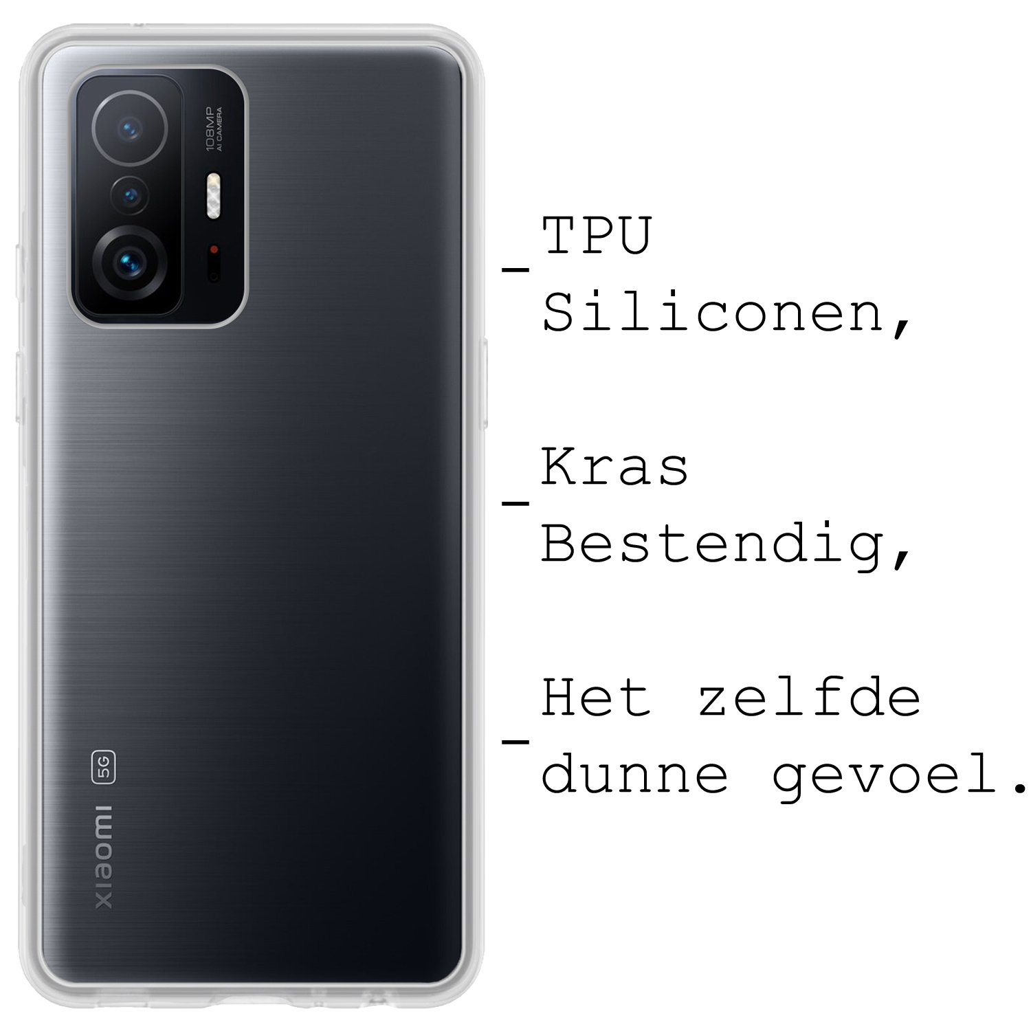 BASEY. Hoes Geschikt voor Xiaomi 11T Pro Hoesje Siliconen Back Cover Case - Hoesje Geschikt voor Xiaomi 11T Pro Hoes Cover Hoesje - Transparant