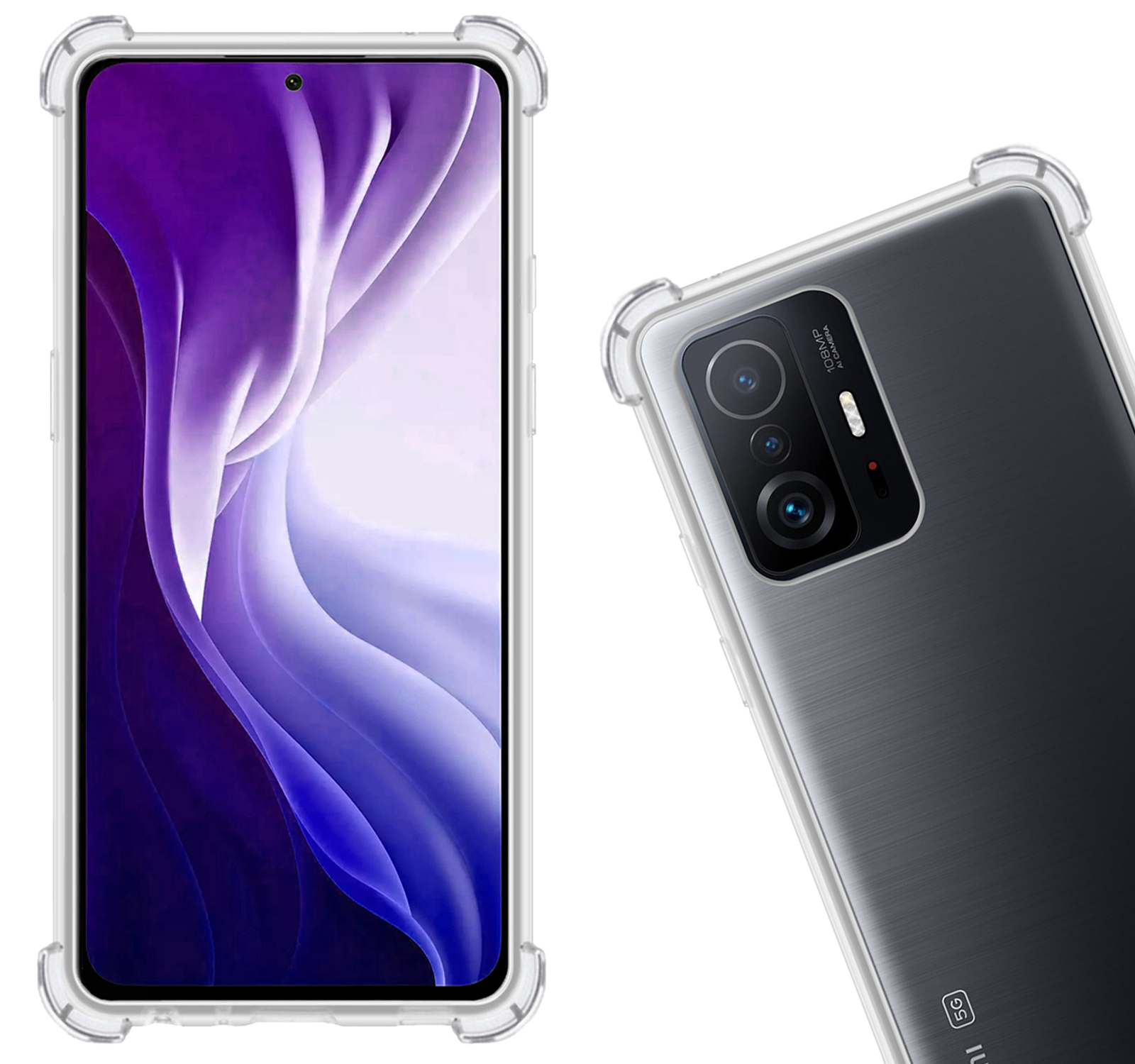 Nomfy Hoesje Geschikt voor Xiaomi 11T Hoesje Shock Proof Cover Case Shockproof - Hoes Geschikt voor Xiaomi 11T Hoes Siliconen Back Case - Transparant - 2 PACK