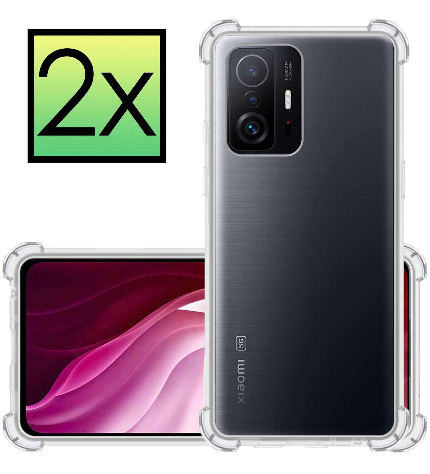 NoXx Hoes Geschikt voor Xiaomi 11T Hoesje Siliconen Cover Shock Proof Back Case Shockproof Hoes - Transparant - 2x