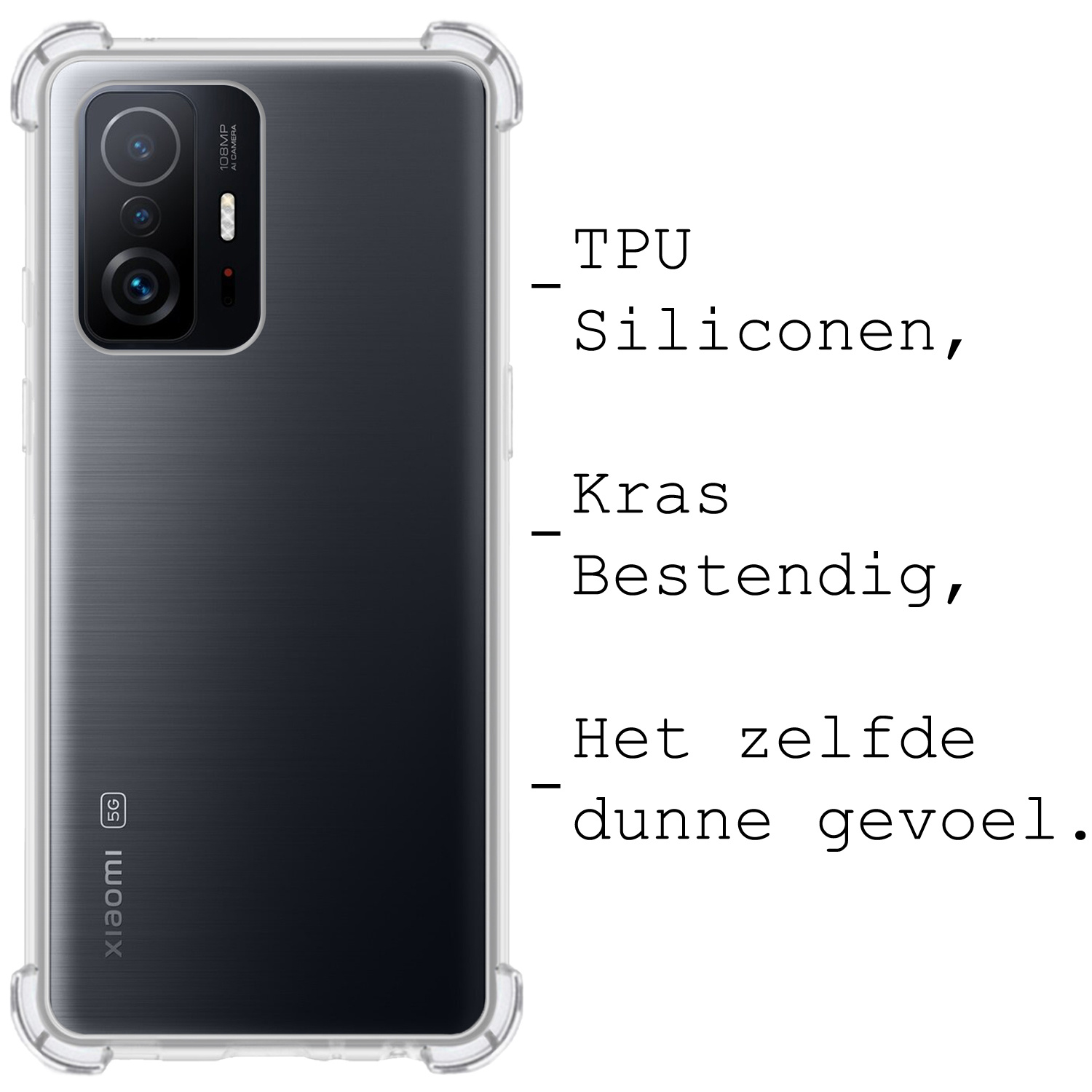 BASEY. Hoes Geschikt voor Xiaomi 11T Hoesje Shock Proof Case Hoes Siliconen - Hoesje Geschikt voor Xiaomi 11T Hoes Cover Shockproof - Transparant