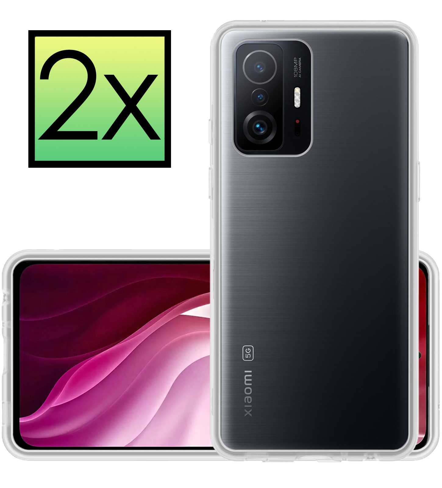 NoXx Hoes Geschikt voor Xiaomi 11T Hoesje Cover Siliconen Back Case Hoes - Transparant - 2x