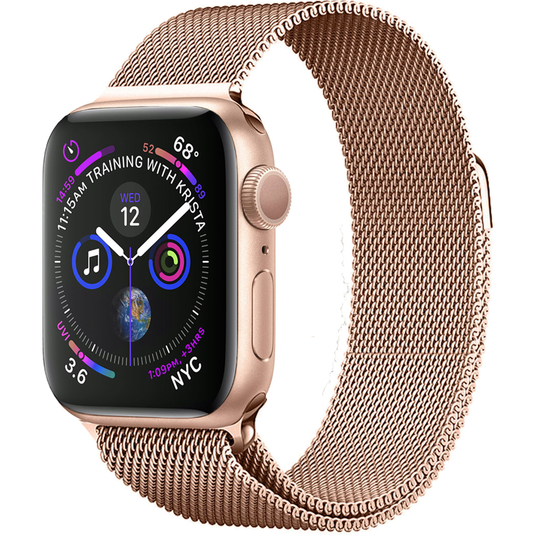 BASEY. Milanees Bandje Geschikt voor Apple Watch 7 45 mm Milanees Bandje - Band Geschikt voor Apple Watch 7 45 mm Met Magneetsluiting - Rose Goud