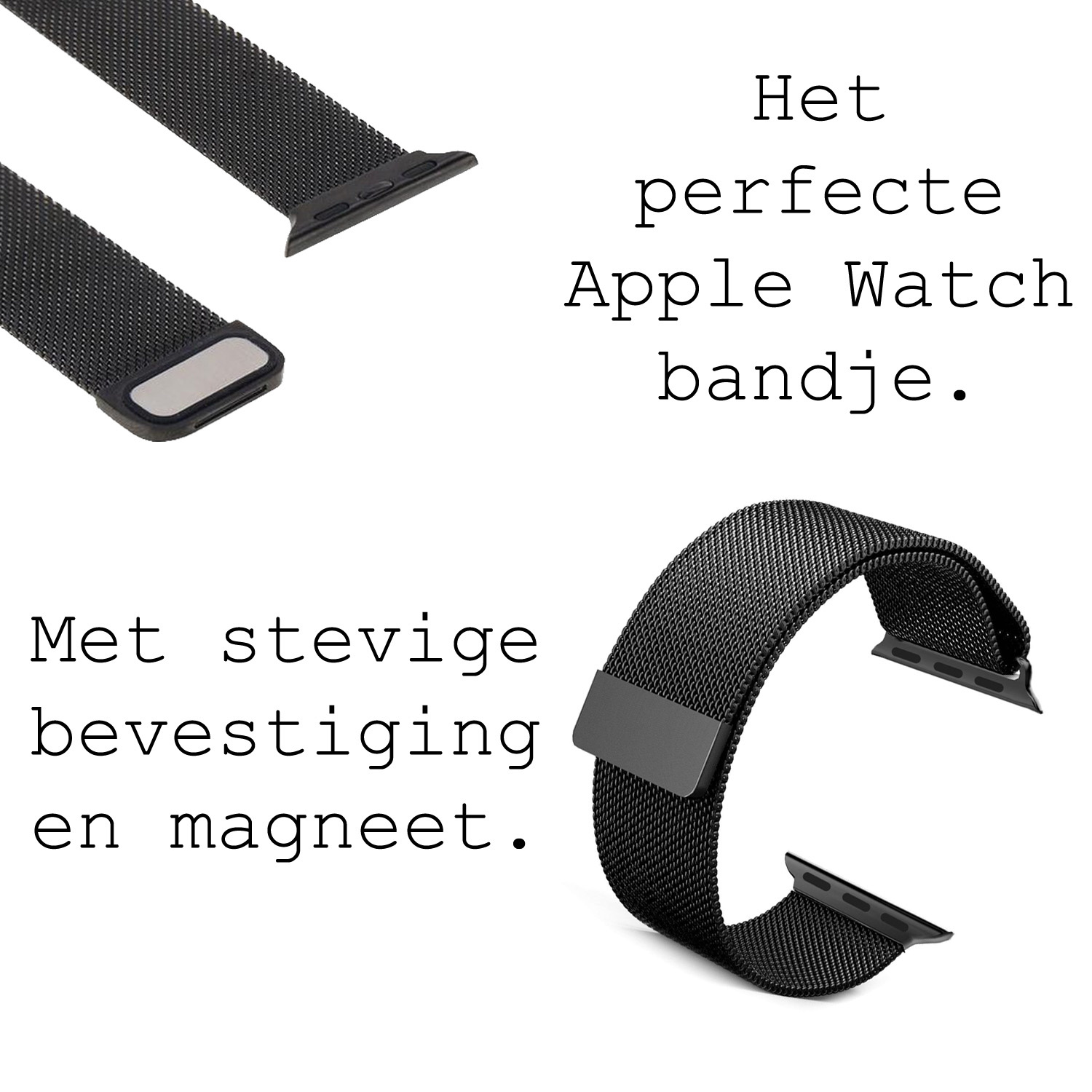 BASEY. Milanees Bandje Geschikt voor Apple Watch 7 45 mm Milanees Bandje - Band Geschikt voor Apple Watch 7 45 mm Met Magneetsluiting - Zwart & Goud