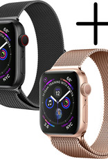 BASEY. Milanees Bandje Geschikt voor Apple Watch 7 45 mm Milanees Bandje - Band Geschikt voor Apple Watch 7 45 mm Met Magneetsluiting - Zwart & Rose Goud