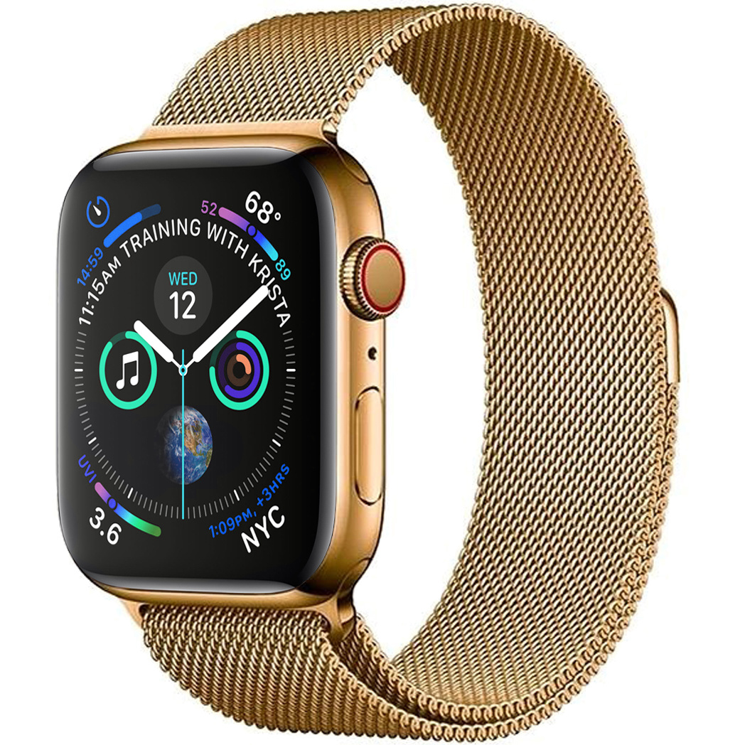 NoXx Horlogeband Milanees Geschikt voor Apple Watch 7 45 mm Bandje - Bandje Geschikt voor Apple Watch 7 45 mm Band Milanees - Goud
