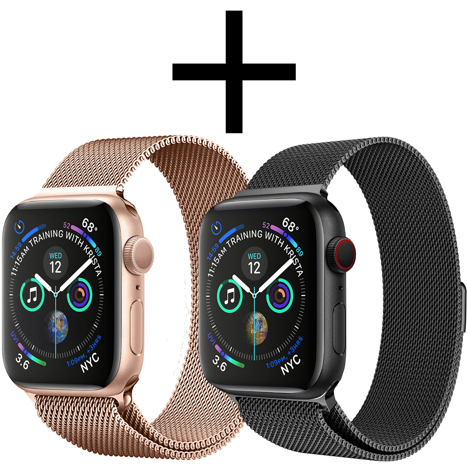 NoXx Horlogeband Milanees Geschikt voor Apple Watch 7 41 mm Bandje - Bandje Geschikt voor Apple Watch 7 41 mm Band Milanees - Zwart & Rose Goud