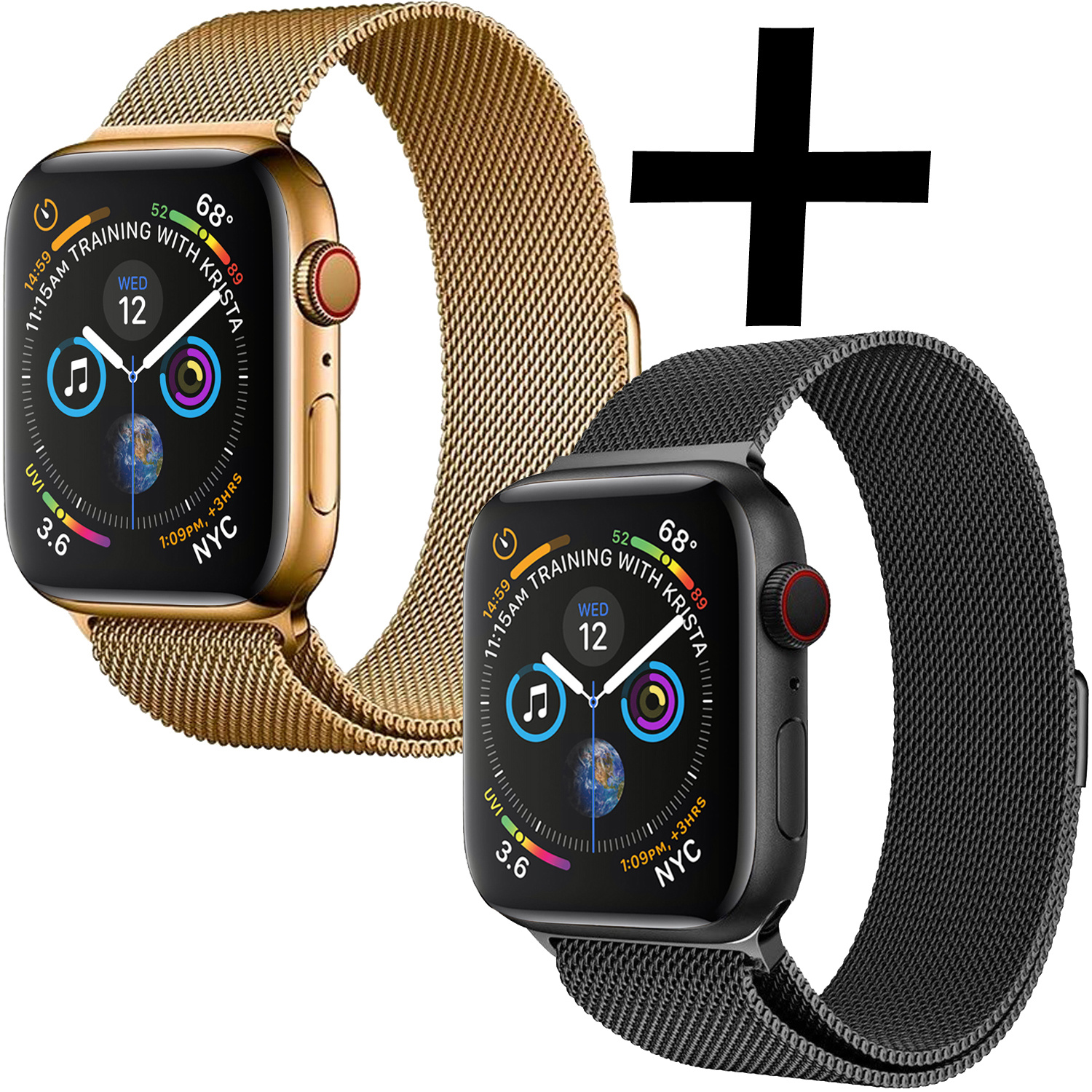 Nomfy Geschikt Voor Apple Watch 7 Bandje Zilver Milanees Horloge Band Voor Apple Watch 7 Band (45) mm - Zwart x Goud