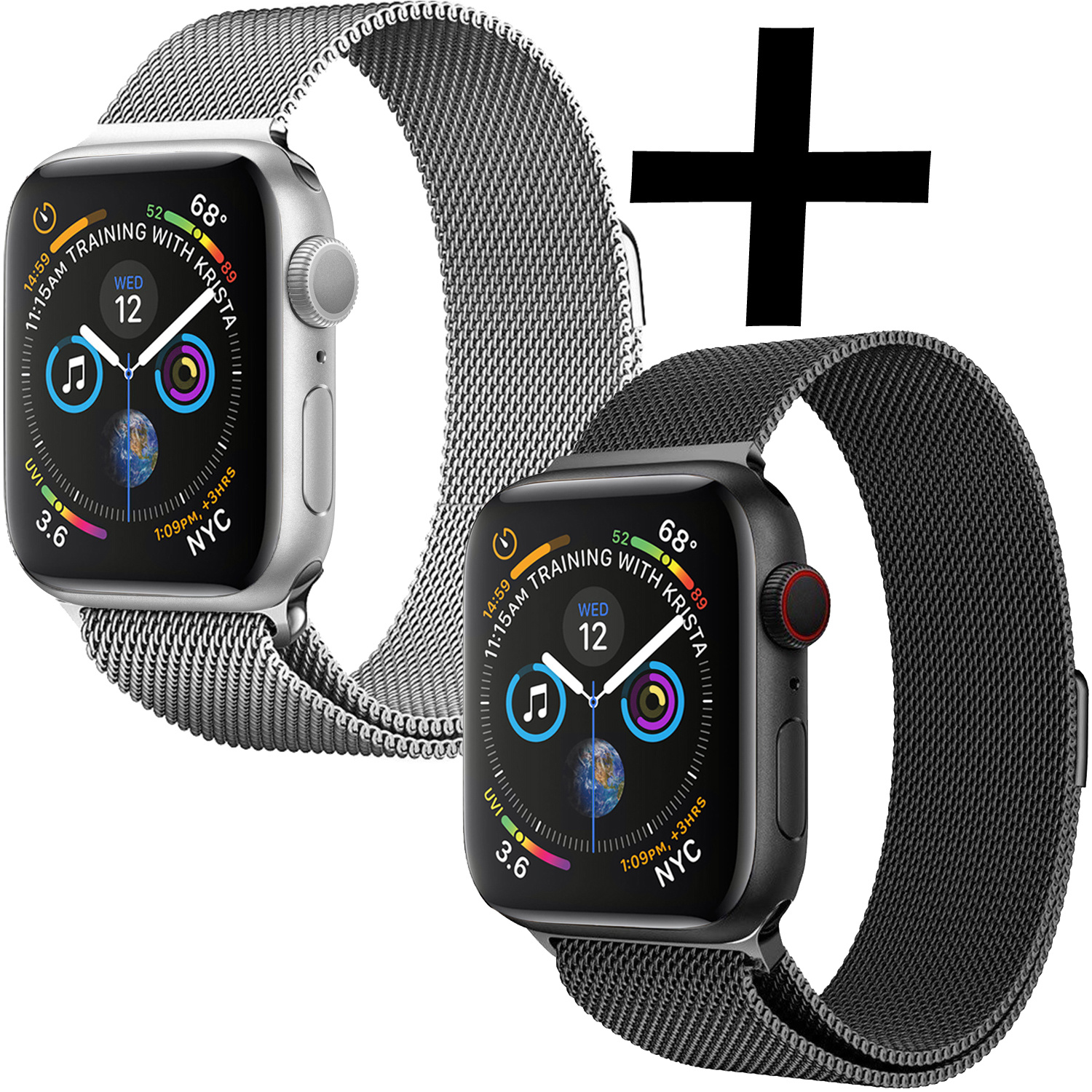Nomfy Geschikt Voor Apple Watch 7 Bandje Zilver Milanees Horloge Band Voor Apple Watch 7 Band (41) mm - Zwart x Zilver