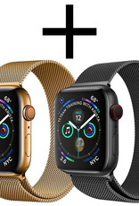 NoXx Horlogeband Milanees Geschikt voor Apple Watch 7 45 mm Bandje - Bandje Geschikt voor Apple Watch 7 45 mm Band Milanees - Zwart & Goud