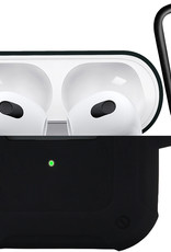 Nomfy Hoesje Geschikt voor AirPods 3 Hoesje Siliconen Shockproof Case Hoes Met Karabijnhaak - Hoesje Geschikt voor Apple AirPods 3 Case - Zwart