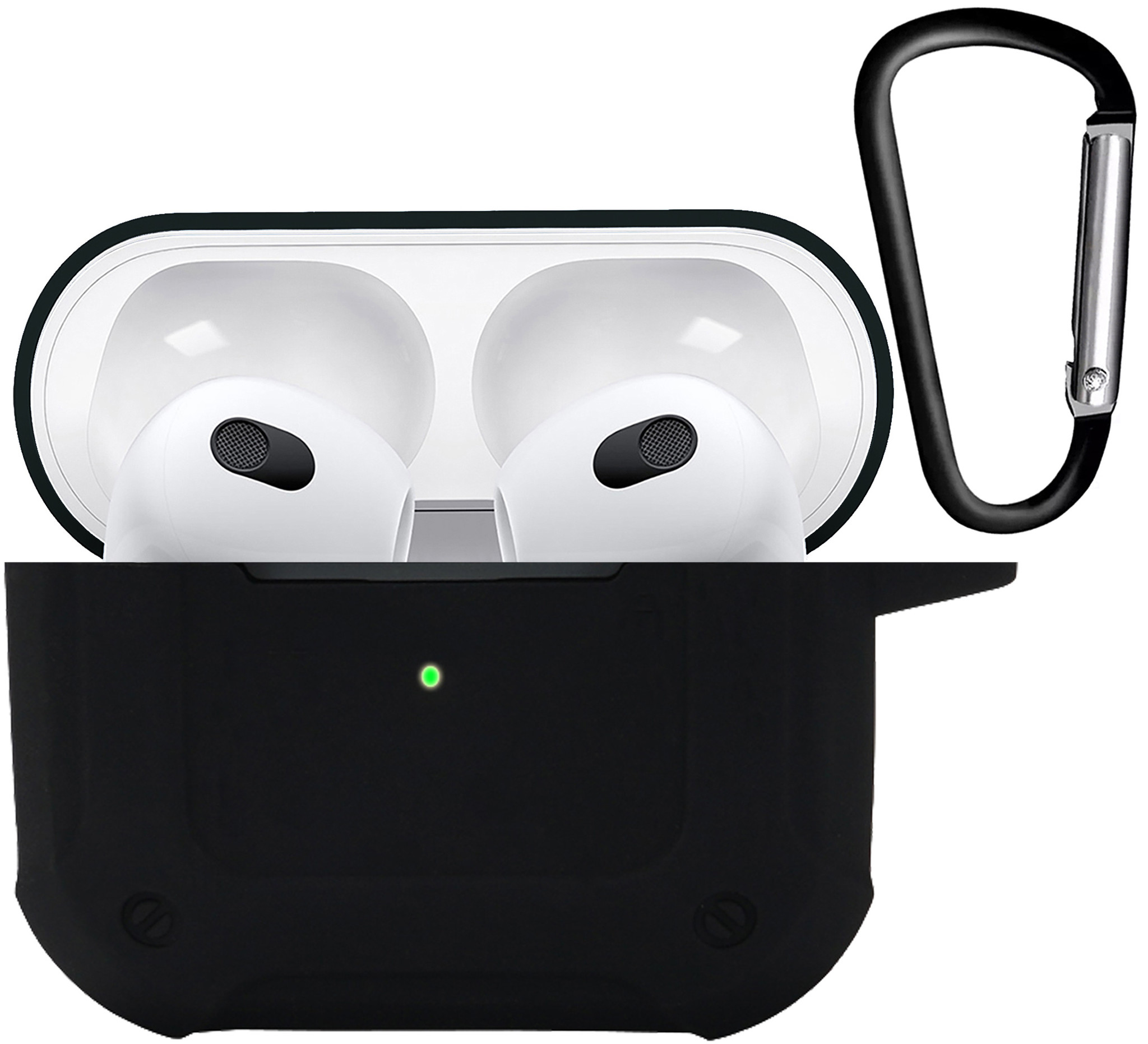 Nomfy Hoesje Geschikt voor AirPods 3 Hoesje Siliconen Shockproof Case Hoes Met Karabijnhaak - Hoesje Geschikt voor Apple AirPods 3 Case - Zwart