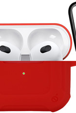 Nomfy Hoesje Geschikt voor AirPods 3 Hoesje Siliconen Shockproof Case Hoes Met Karabijnhaak - Hoesje Geschikt voor Apple AirPods 3 Case - Rood