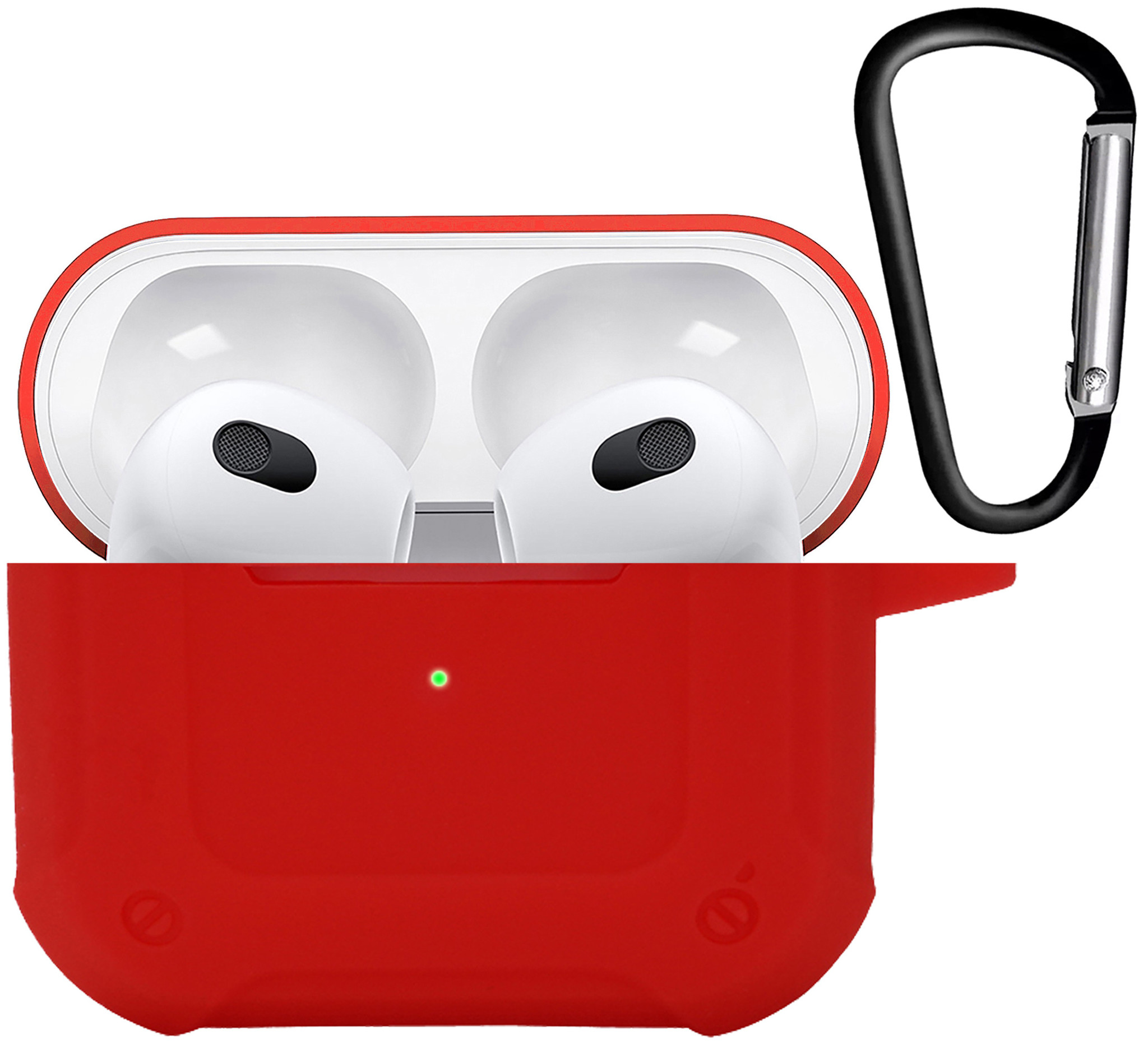 Nomfy Hoesje Geschikt voor AirPods 3 Hoesje Siliconen Shockproof Case Hoes Met Karabijnhaak - Hoesje Geschikt voor Apple AirPods 3 Case - Rood