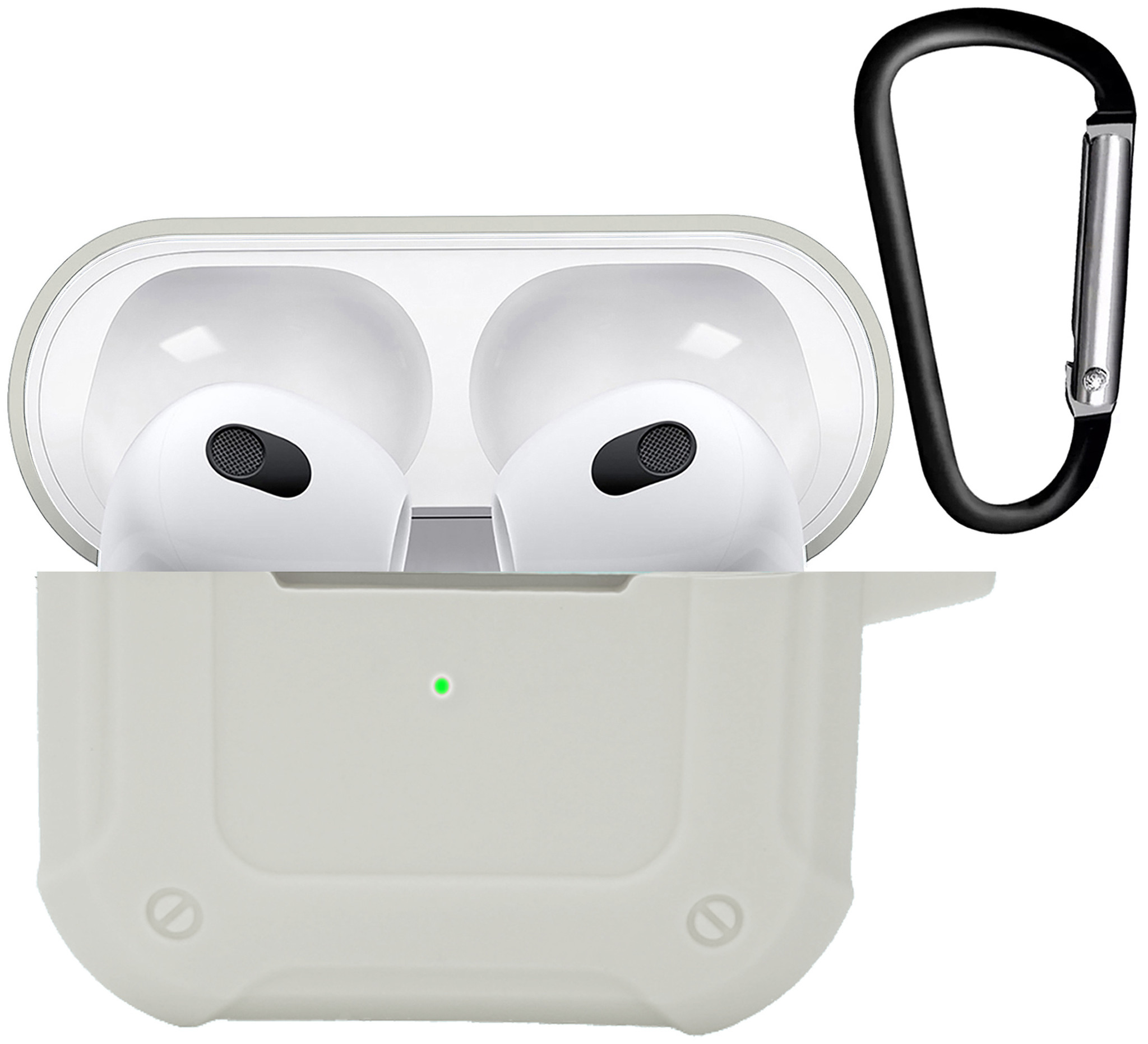 Nomfy Hoesje Geschikt voor AirPods 3 Hoesje Siliconen Shockproof Case Hoes Met Karabijnhaak - Hoesje Geschikt voor Apple AirPods 3 Case - Wit